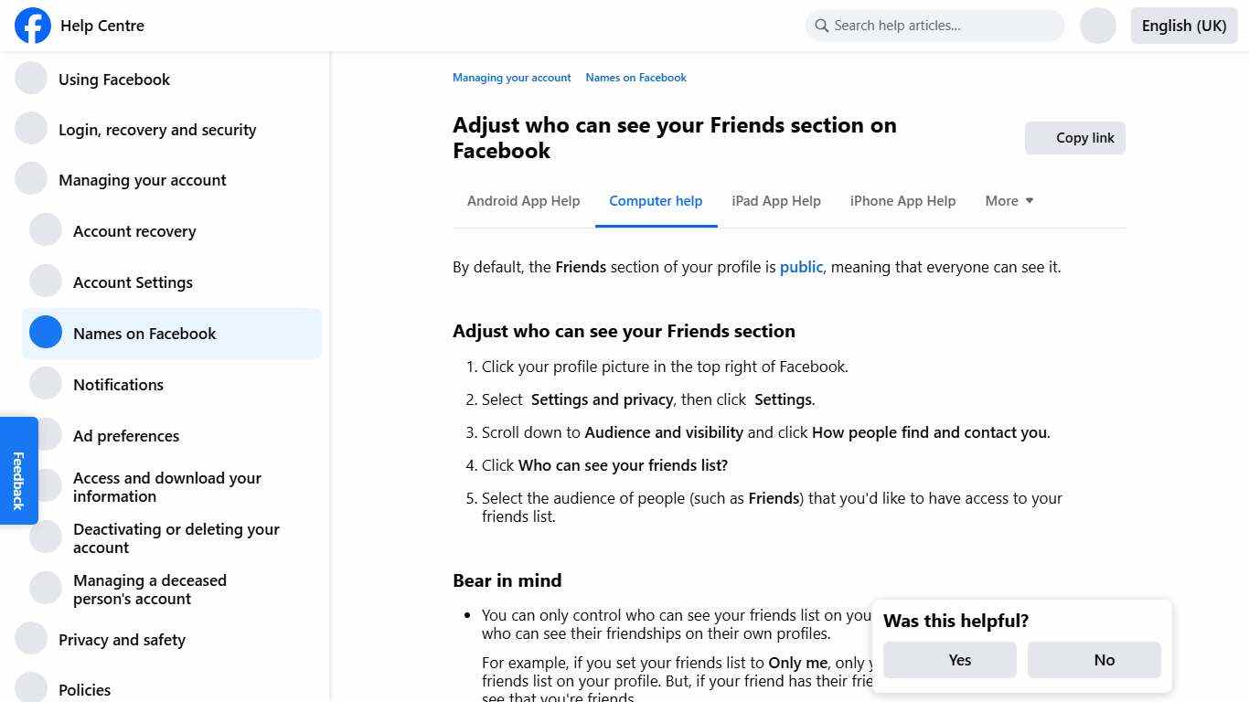 Adjust who can see your Friends section on Facebook Facebook Help Centre